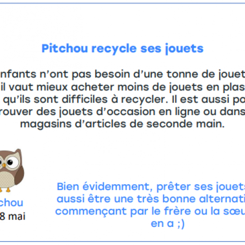 Exemple d'article Pitchou recycle ses jouets